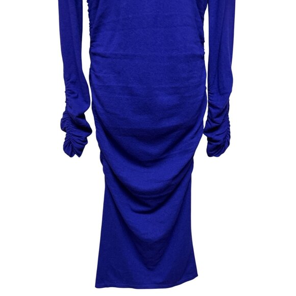 Reiss Charley Midi Dress Wool Viscose Blend Ruched Knit Plum Women's Large NWT - Picture 4 of 14